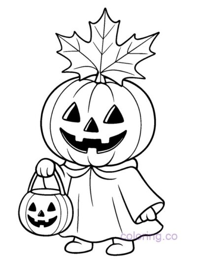 Cute Pumpkin Trick-or-Treater Coloring Page