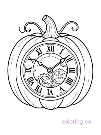 Pumpkin Clock Coloring Page