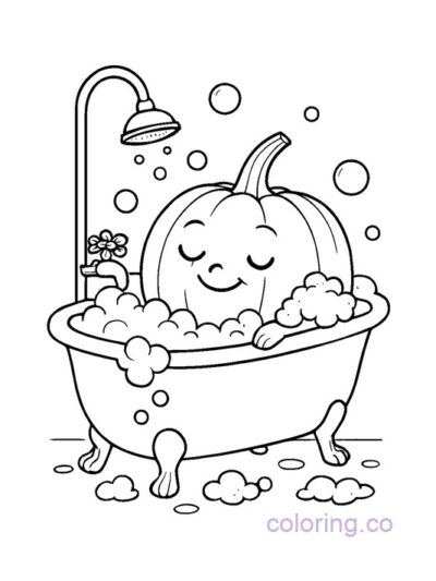 Adorable Pumpkin Bubble Bath Coloring Page