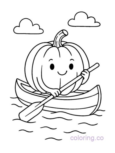 Cute Pumpkin in Canoe Coloring Page