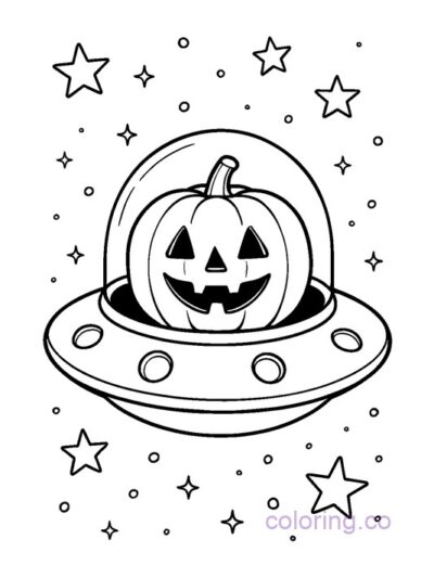 Pumpkin in Spaceship Coloring Page