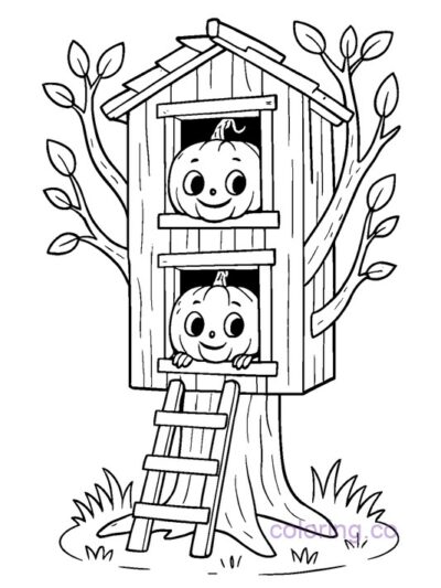 Pumpkin Treehouse Coloring Page