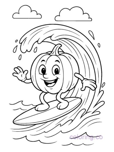 Fun Pumpkin Surfboard Coloring Page