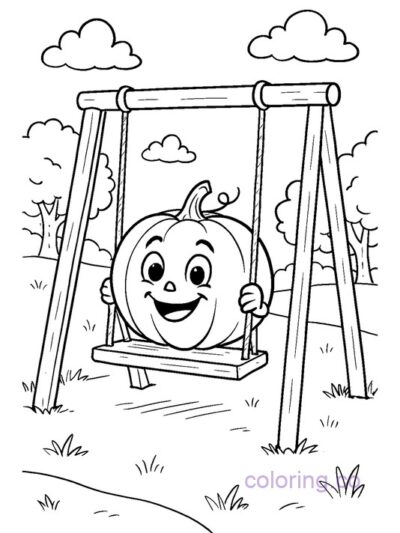 Cute Pumpkin on a Swing Coloring Page