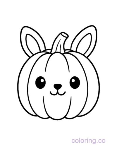 Adorable Pumpkin with Animal Ears Coloring Page