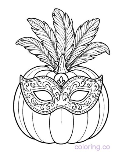 Pumpkin with Decorative Mask Coloring Page