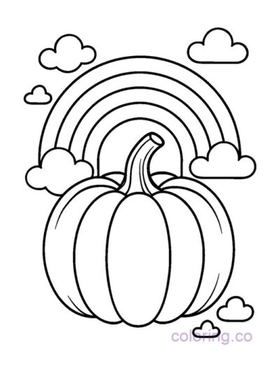 Cute Pumpkin and Rainbow Coloring Page