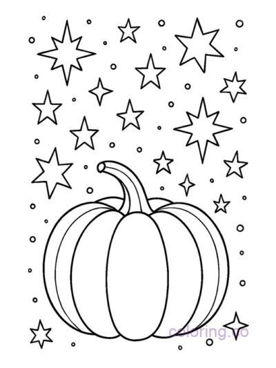 Pumpkin and Starry Night Coloring Page