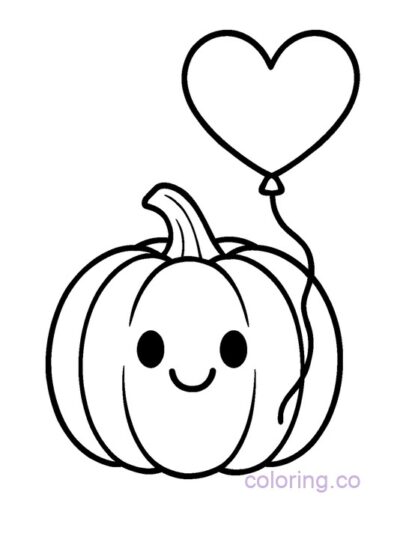 Adorable Pumpkin with Heart Balloon Coloring Page