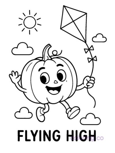 Fun Pumpkin and Kite Coloring Page