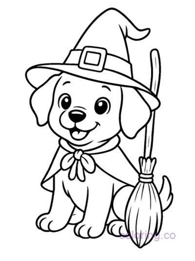 Cute Witch Puppy Coloring Page