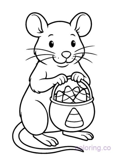 Cute Rat with Candy Corn Bucket Coloring Page