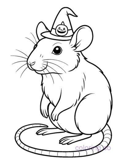 Cute Rat with Halloween Hat Coloring Page