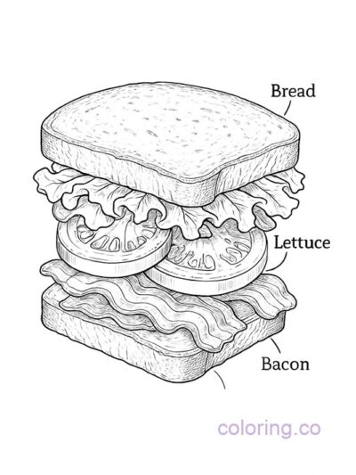 Realistic BLT Sandwich Coloring Page for Kids