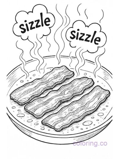 Realistic Bacon Sizzling Coloring Page for Teens