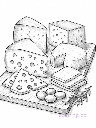 Realistic Cheese Platter Coloring Page for Teens