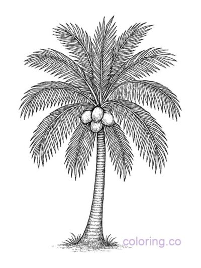 Realistic Coconut Tree Coloring Page for Kids