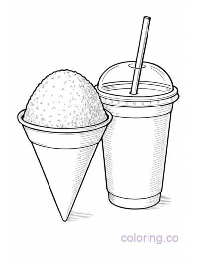 Realistic Snow Cone and Drink Coloring Page for Teens