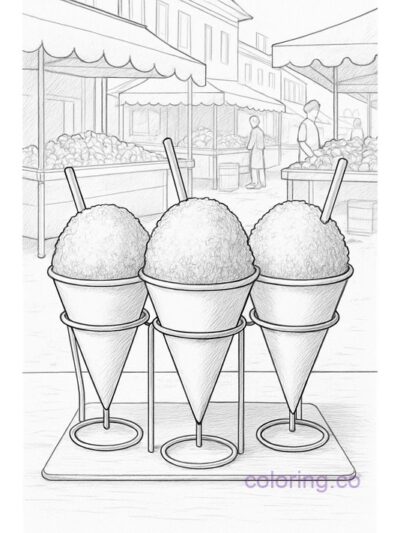 Realistic Snow Cones Coloring Page for Teens & Adults