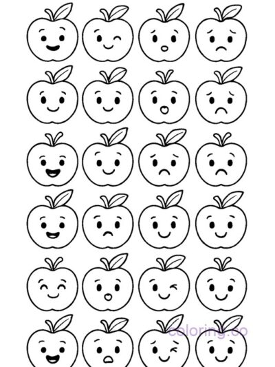 Cute Apple Faces Coloring Page