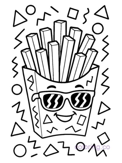 Retro 80s Fry Box Coloring Page for Teens