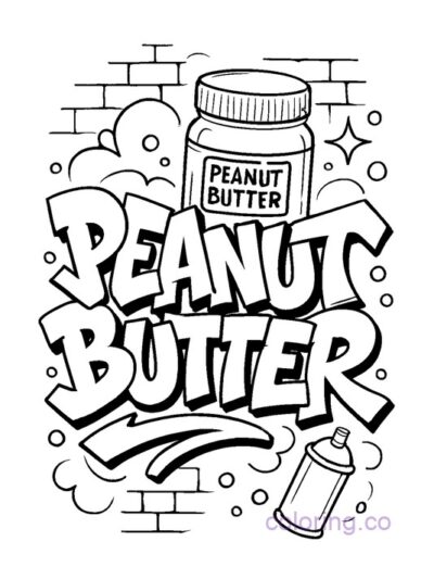 Retro 90s Peanut Butter Graffiti Coloring Page