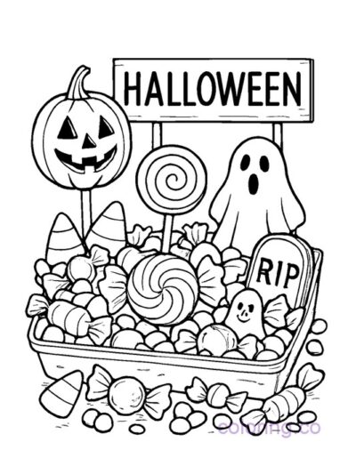Retro Halloween Candy Display Coloring Page
