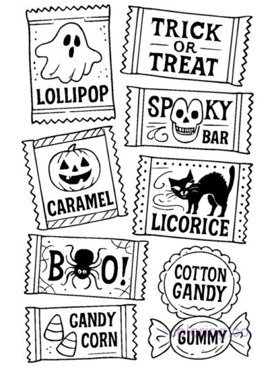 Retro Halloween Candy Wrapper Coloring Pages