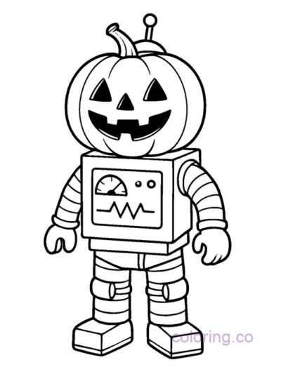 Fun Robot Costume with Pumpkin Head Coloring Page