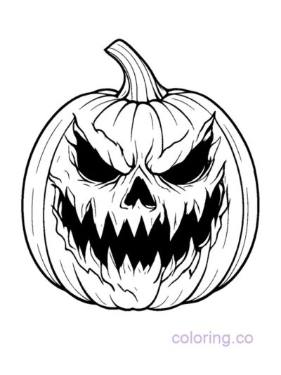 Spooky Torn-Face Pumpkin Coloring Page