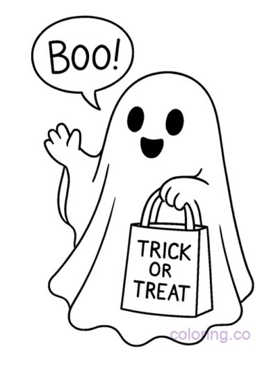 Cute Ghost Trick-or-Treater Coloring Page