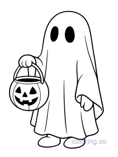 Cute Ghost Trick-or-Treat Coloring Page