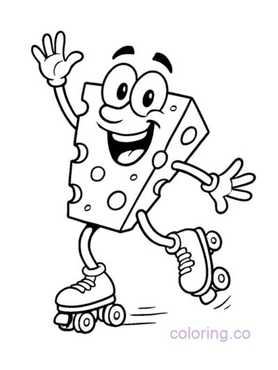 Silly Cheese Roller Skating Coloring Page for Kids