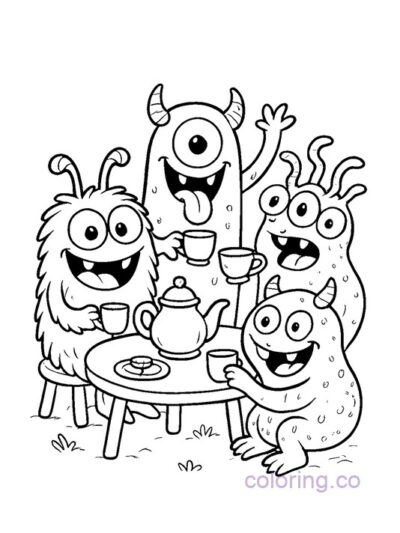 Silly Monster Tea Party Coloring Page