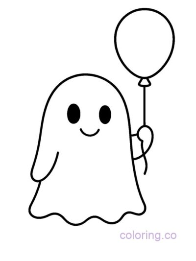 Cute Ghost with Balloon Coloring Page
