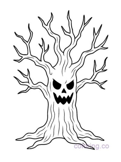 Simple Haunted Tree Coloring Page