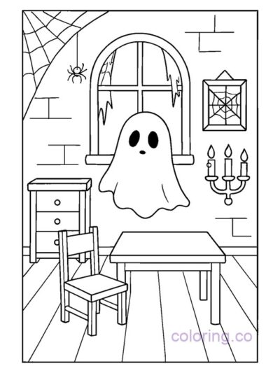 Haunted Room Coloring Page for Preschool Fun