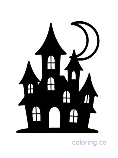 Simple Haunted House Silhouette Coloring Page