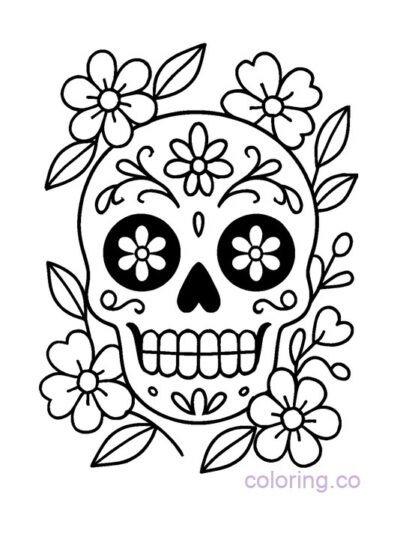 Sugar Skull with Flowers Coloring Page