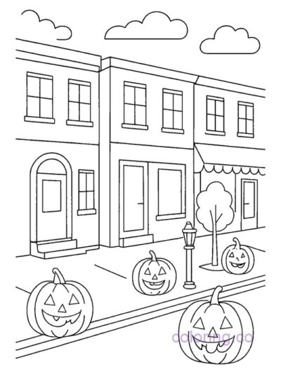 Urban Street with Jack-o-Lanterns