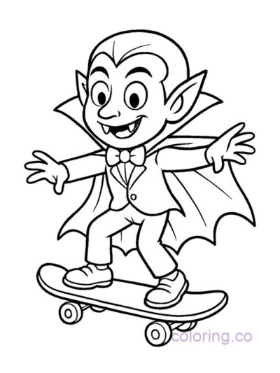 Skateboarding Vampire Kids Coloring Page