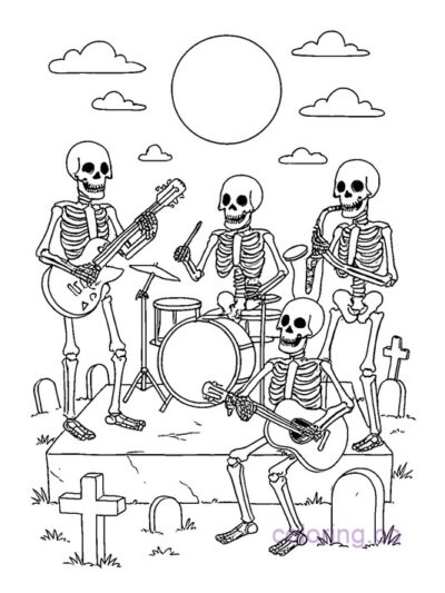 Fun Skeleton Band Coloring Page