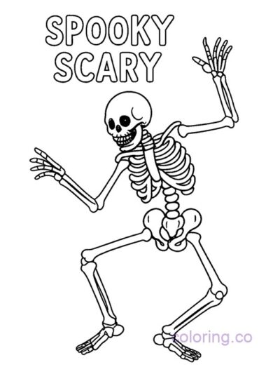 Spooky Skeleton Dancing Coloring Page