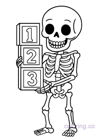 Fun Skeleton with 123 Blocks Coloring Page
