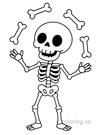 Cute Skeleton Juggling - Fun Preschool Coloring Page