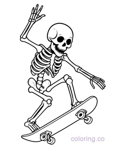 Skeleton Skateboarding Coloring Page