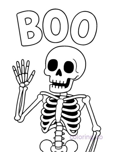 Cute Skeleton BOO Coloring Page