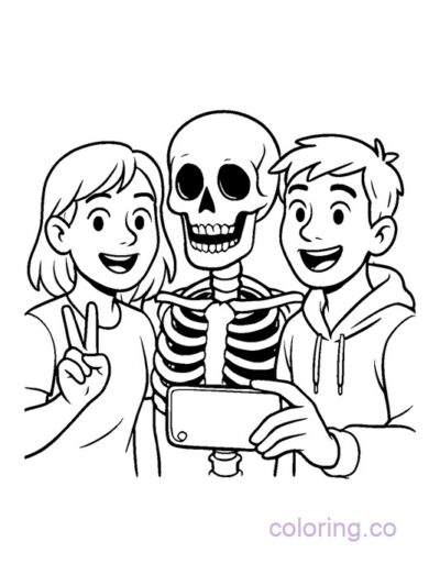 Fun Skeleton Selfie Coloring Page