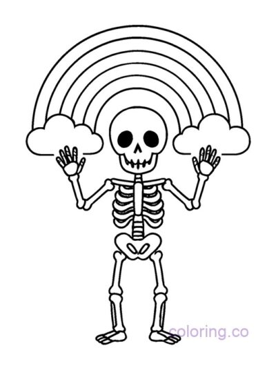Skeleton Under Rainbow Coloring Page