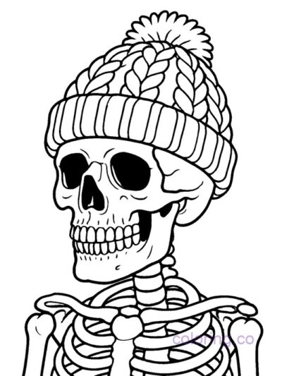 Fun Skeleton with Chunky Hat Coloring Page